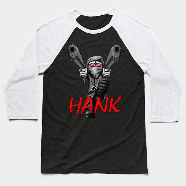Hank of Madness combat with two guns. Baseball T-Shirt by Abrek Art